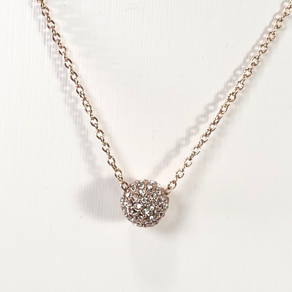 Kate Spade Necklace Rose Gold Tone Pave Crystal Disco Ball Pendant Jewelry